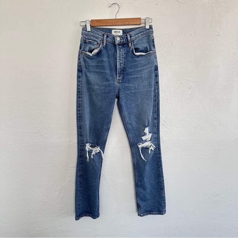 Agolde Riley High Rise Straight Crop Jeans in Whiplash Distressed - Picture 2 of 8